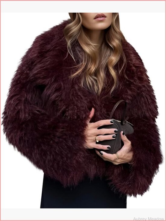 Jackets & Blazers - Cropped Faux Fur Coat Long Sleeve Lapel Collar Winter Warm Jacket